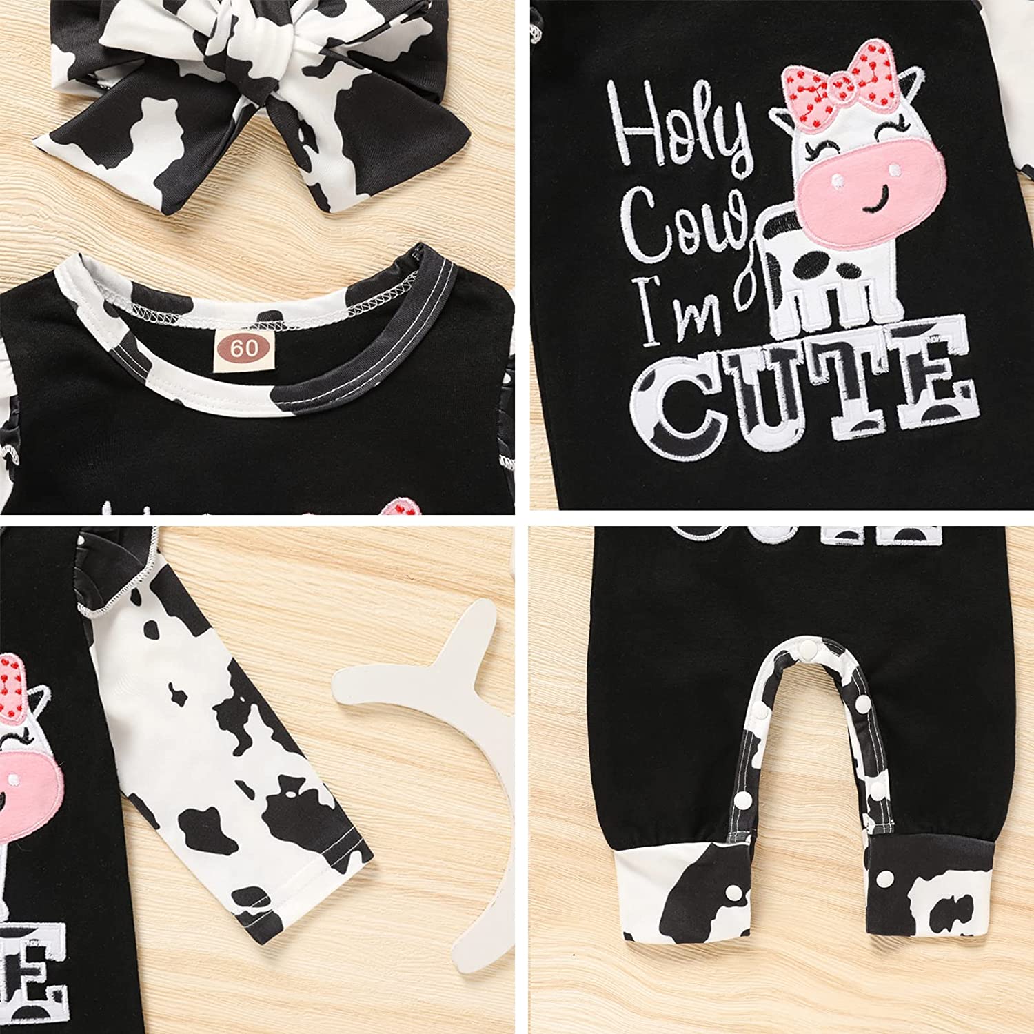 GRNSHTS Baby Newborn Girl Romper Infant Letter Print Bodysuit Jumpsuit+Hat+Headband Coming Home Clothes Outfit Set - Image 6